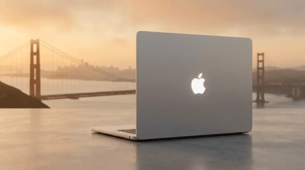 macOS 27 Golden Gate on a MacBook with the Golden Gate Bridge
